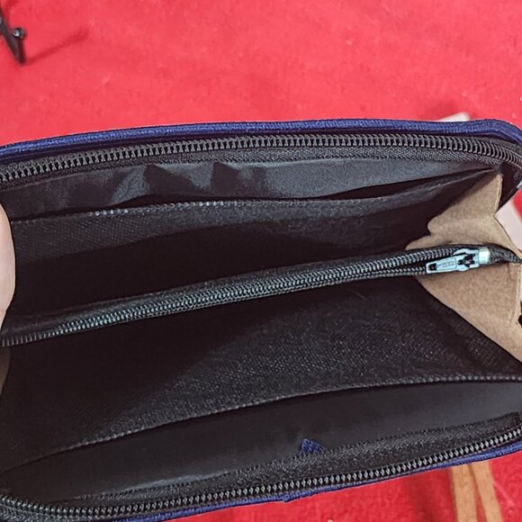 JL Brand Duo Aztec / Stripe Design Embroidered Leather Zip Hand Strap Wallet OLG - Picture 9 of 16